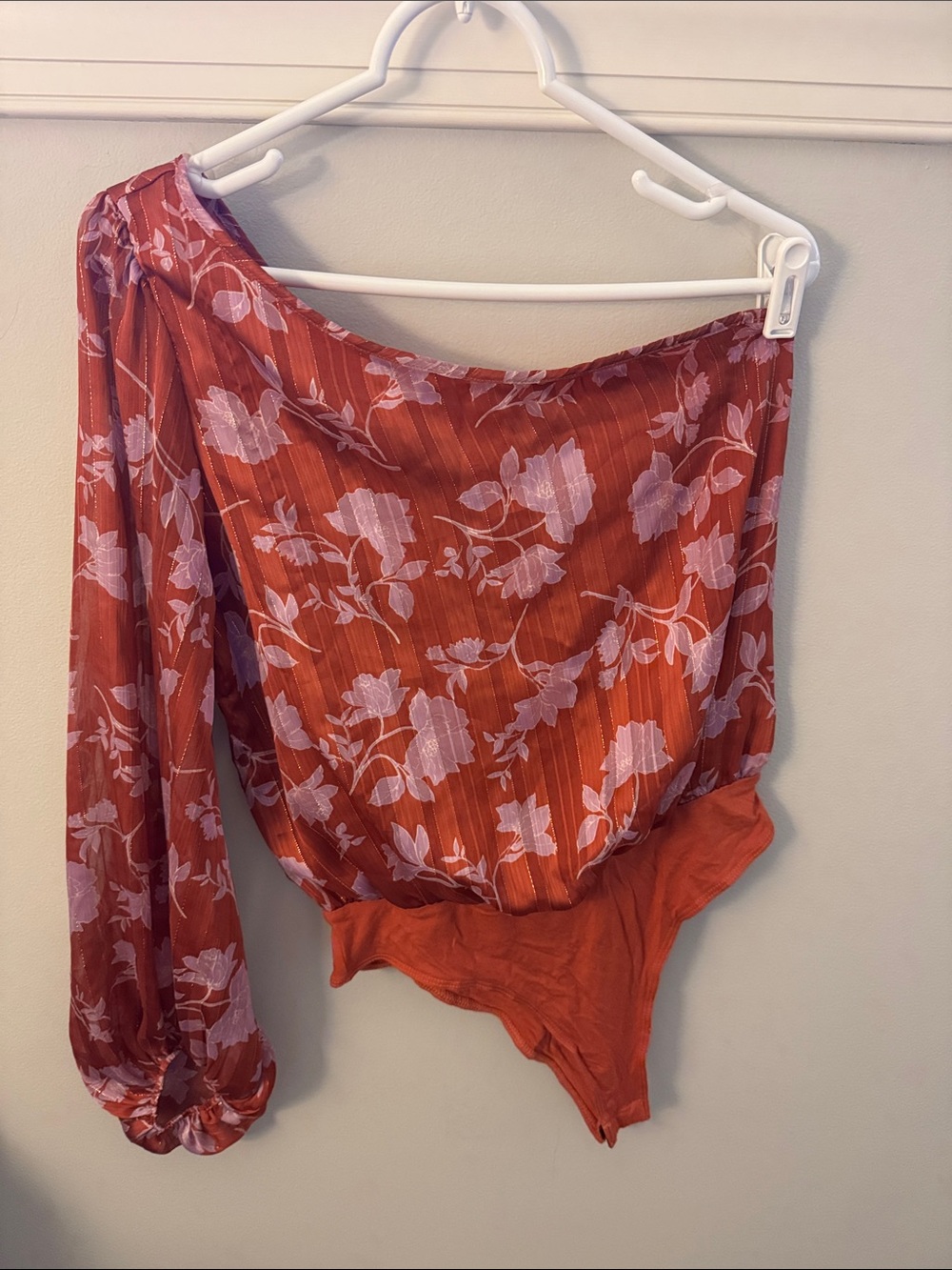 Peach Love California Rust-Red Floral Bodysuit